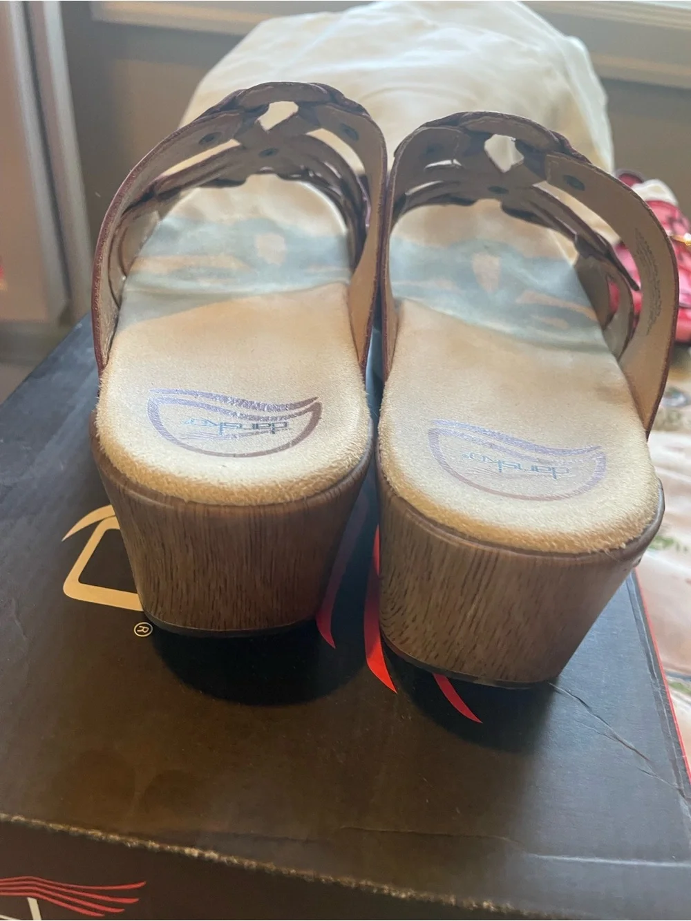 Dansko Women's Burgundy Strappy Floral Medallion Slide Sandals